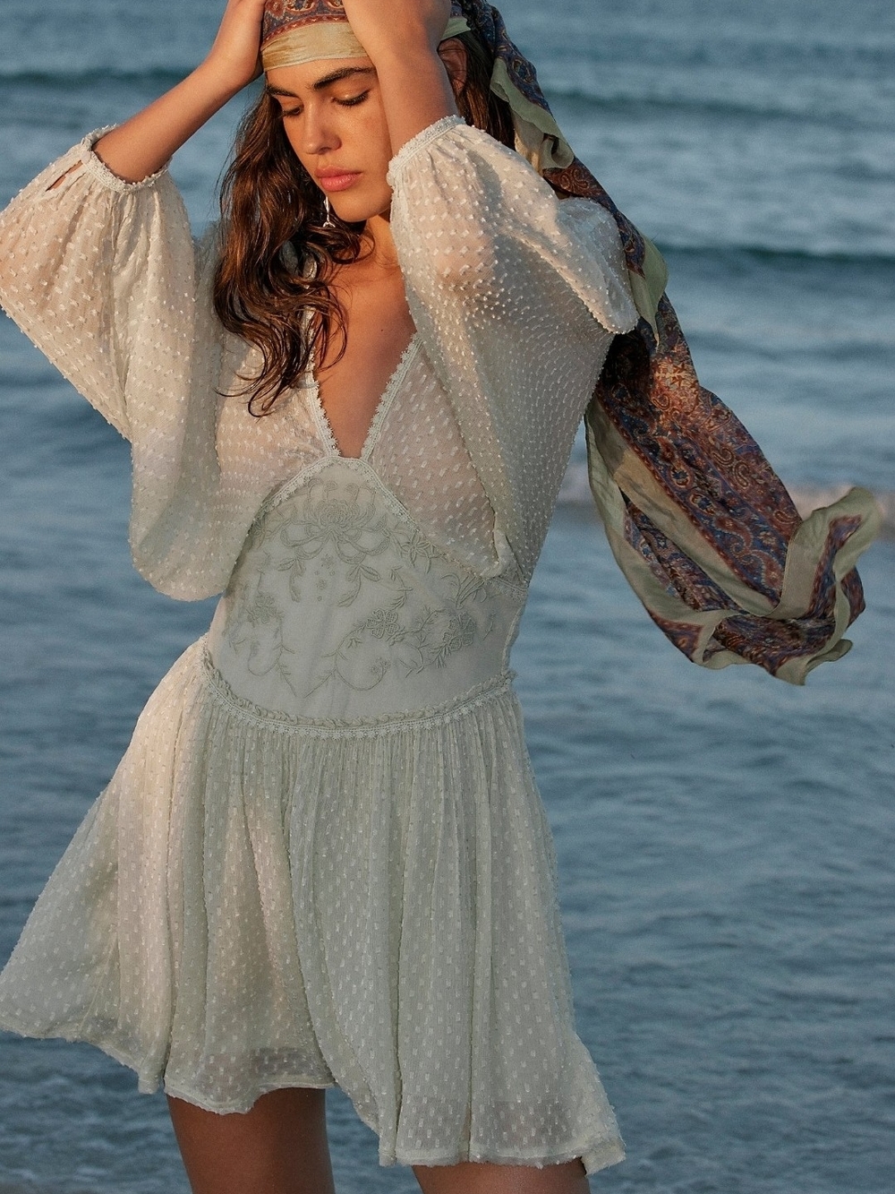 Free People Sweet Dreams Mini Dress Size M Color Tofu- Boho - Picture 3 of 11